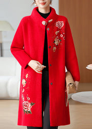 Plus Size Red Embroidered Long Mink Velvet Coats Spring