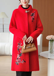 Plus Size Red Embroidered Long Mink Velvet Coats Spring