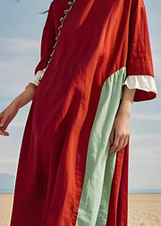 Plus Size Red O Neck Patchwork Cotton Dresses Summer