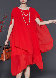 Plus Size Red Oversized Chiffon Holiday Dress Summer