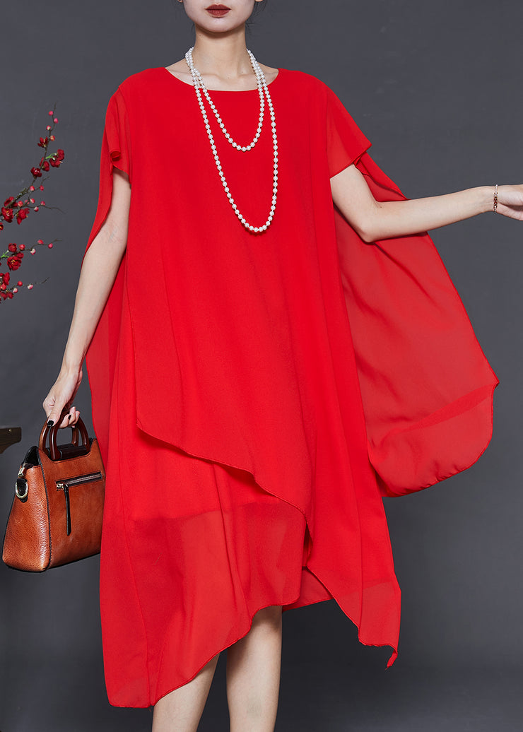 Plus Size Red Oversized Chiffon Holiday Dress Summer
