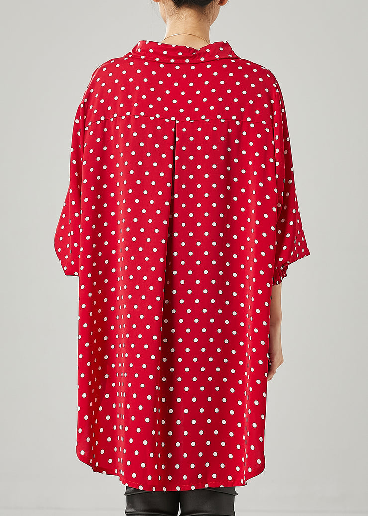 Plus Size Red Oversized Dot Chiffon Shirt Top Spring
