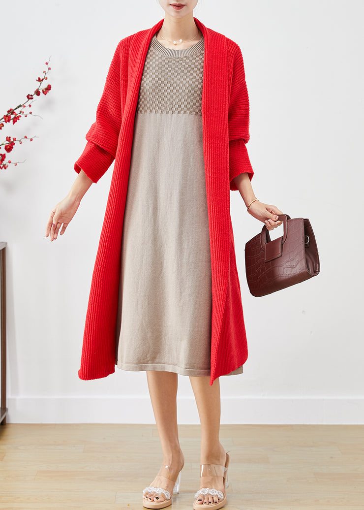 Plus Size Red Oversized Thick Knit Cardigans Winter