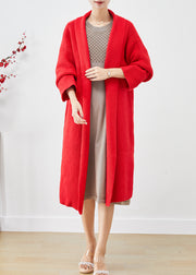 Plus Size Red Oversized Thick Knit Cardigans Winter