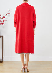 Plus Size Red Oversized Thick Knit Cardigans Winter