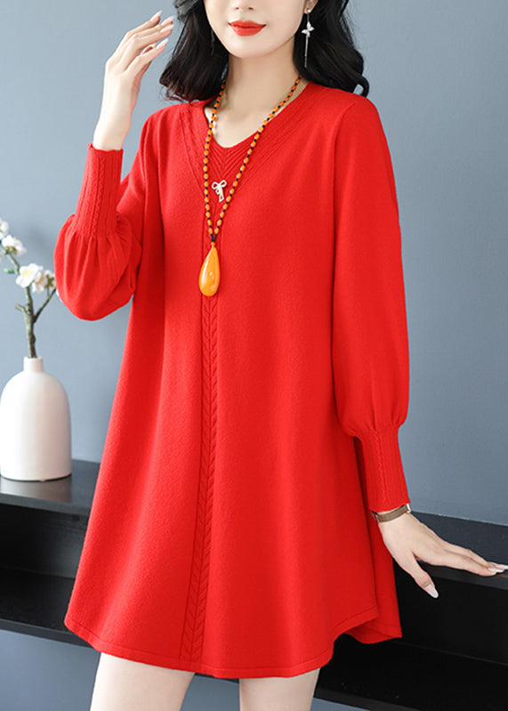 Plus Size Red Patchwork Thick Cotton Knitted Sweaters Winter