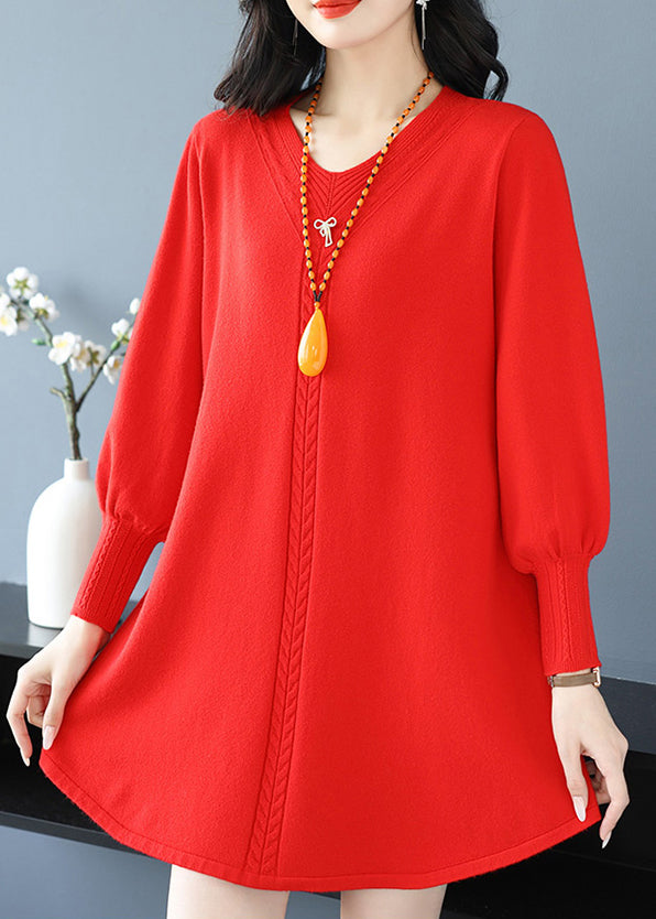 Plus Size Red Patchwork Thick Cotton Knitted Sweaters Winter