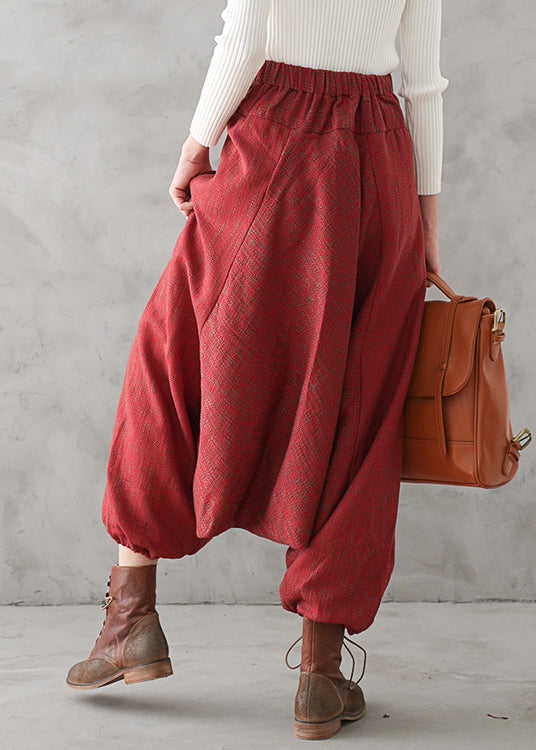 Plus Size Red Print High Waist Thick Wide Leg Pants Fall