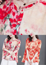 Plus Size Red Ruffled Print Patchwork Chiffon Tops Summer