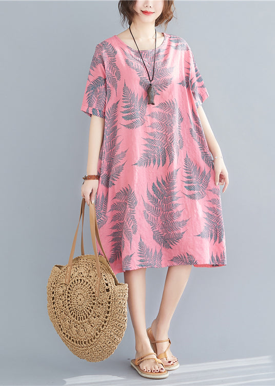 Plus Size Rose Oversized Print Cotton Holiday Dress Summer