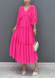 Plus Size Rose Ruffled Patchwork Chiffon Dress Summer
