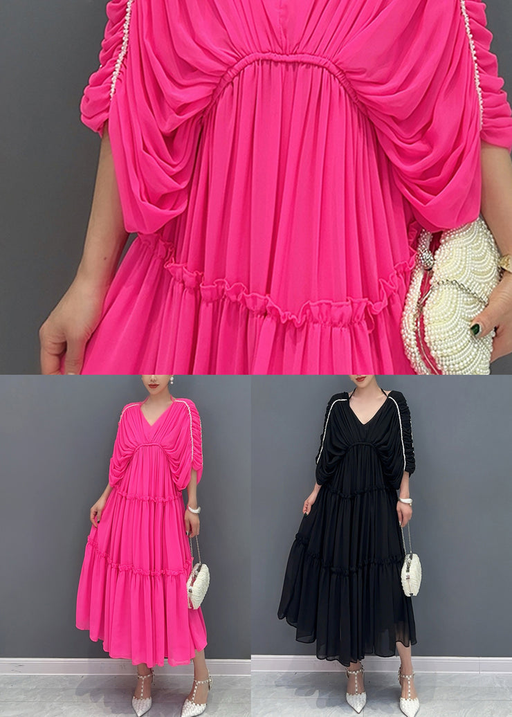 Plus Size Rose Ruffled Patchwork Chiffon Dress Summer