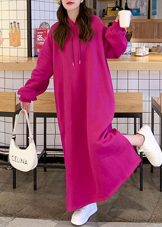 Plus Size Rose Warm Fleece Long Hooded Sweatshirts Dress Fall