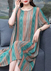 Plus Size Striped O Neck Patchwork Chiffon Dresses Summer