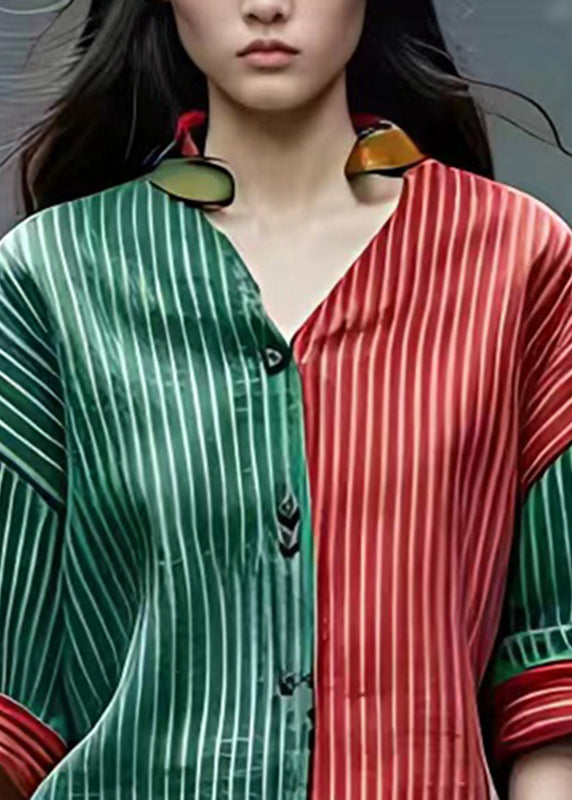 Plus Size Striped V Neck Button Coats Fall