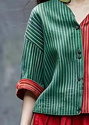 Plus Size Striped V Neck Button Coats Fall