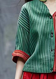 Plus Size Striped V Neck Button Coats Fall