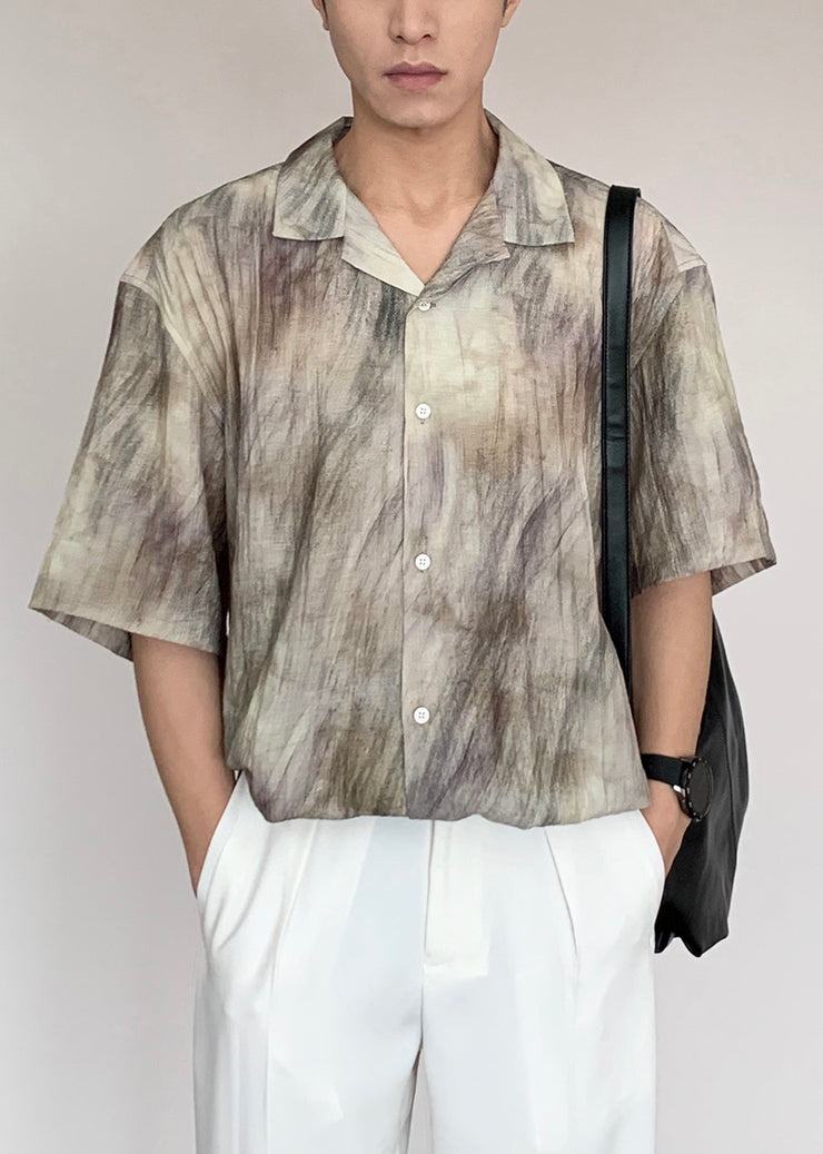 Plus Size Tie Dye Button Cotton Mens Shirt Summer