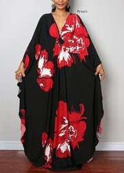 Plus Size V Neck Print Cotton Long Robe Dress Summer