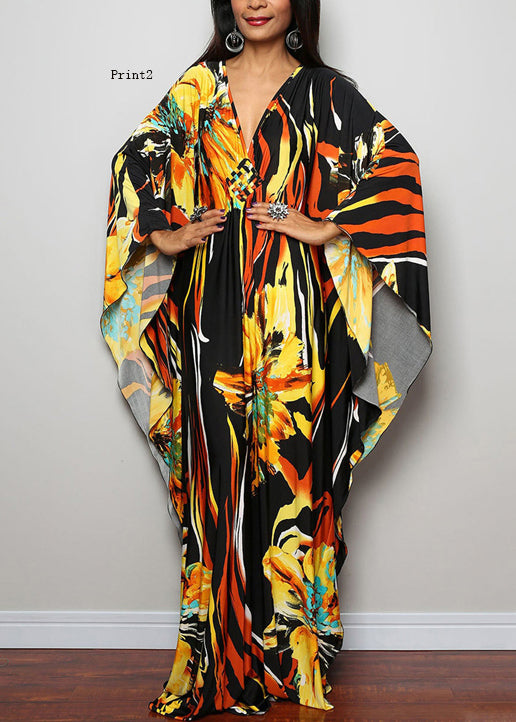 Plus Size V Neck Print Cotton Long Robe Dress Summer