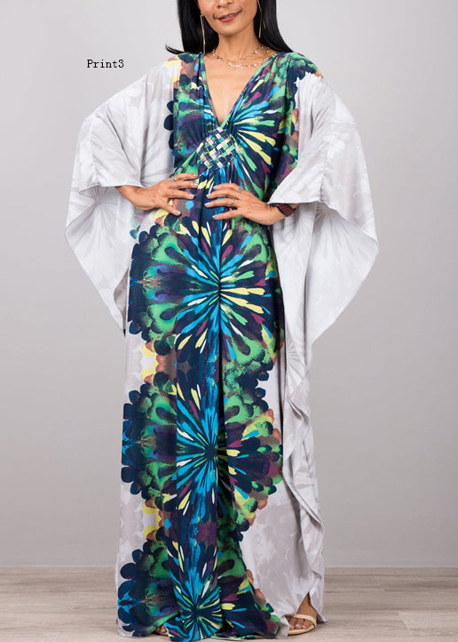 Plus Size V Neck Print Cotton Long Robe Dress Summer