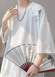 Plus Size White Embroideried Ice Silk T Shirts Bracelet Sleeve