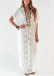 Plus Size White Hollow Out Long Holiday Dress Summer