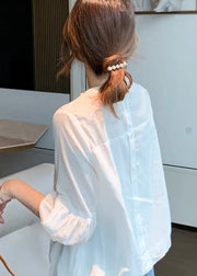 Plus Size White Hollow Out Patchwork Cotton Shirt Lantern Sleeve