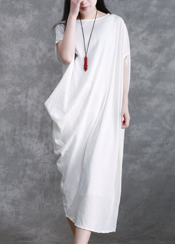 Plus Size White O-Neck Asymmetrical Maxi Dresses Summer