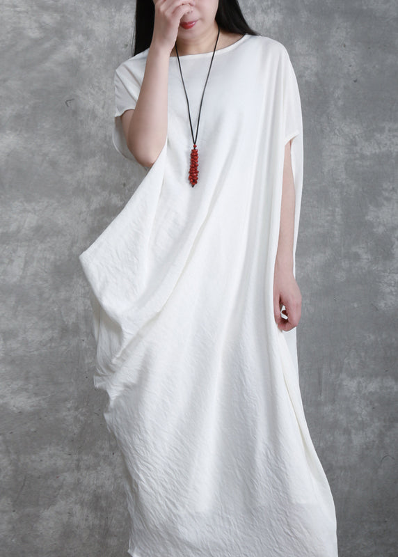 Plus Size White O-Neck Asymmetrical Maxi Dresses Summer