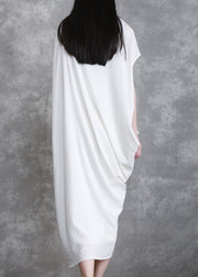 Plus Size White O-Neck Asymmetrical Maxi Dresses Summer
