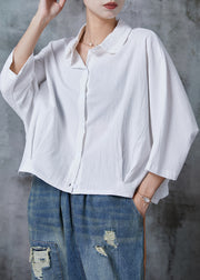 Plus Size White Oversized Cotton Blouse Top Bracelet Sleeve