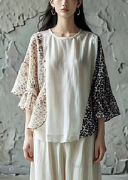 Plus Size White Oversized Patchwork Cotton Blouses Summer