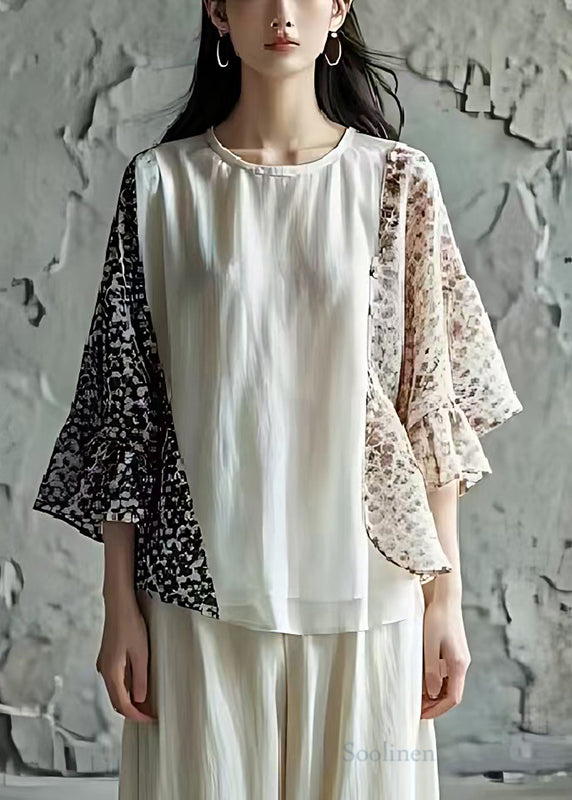 Plus Size White Oversized Patchwork Cotton Blouses Summer