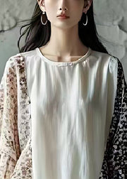 Plus Size White Oversized Patchwork Cotton Blouses Summer