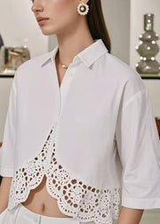 Plus Size White Oversized Patchwork Cotton Shirt Summer