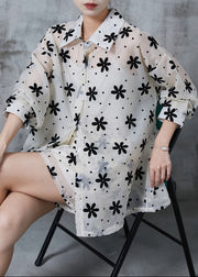 Plus Size White Oversized Print Chiffon Two Piece Suit Set Summer