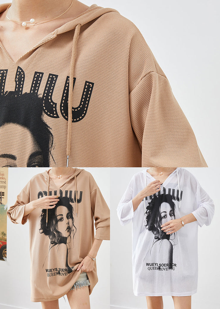 Plus Size White Oversized Print Cotton Pullover Streetwear Fall