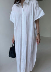 Plus Size White Peter Pan Collar Button Cozy Long Shirt Dress Summer