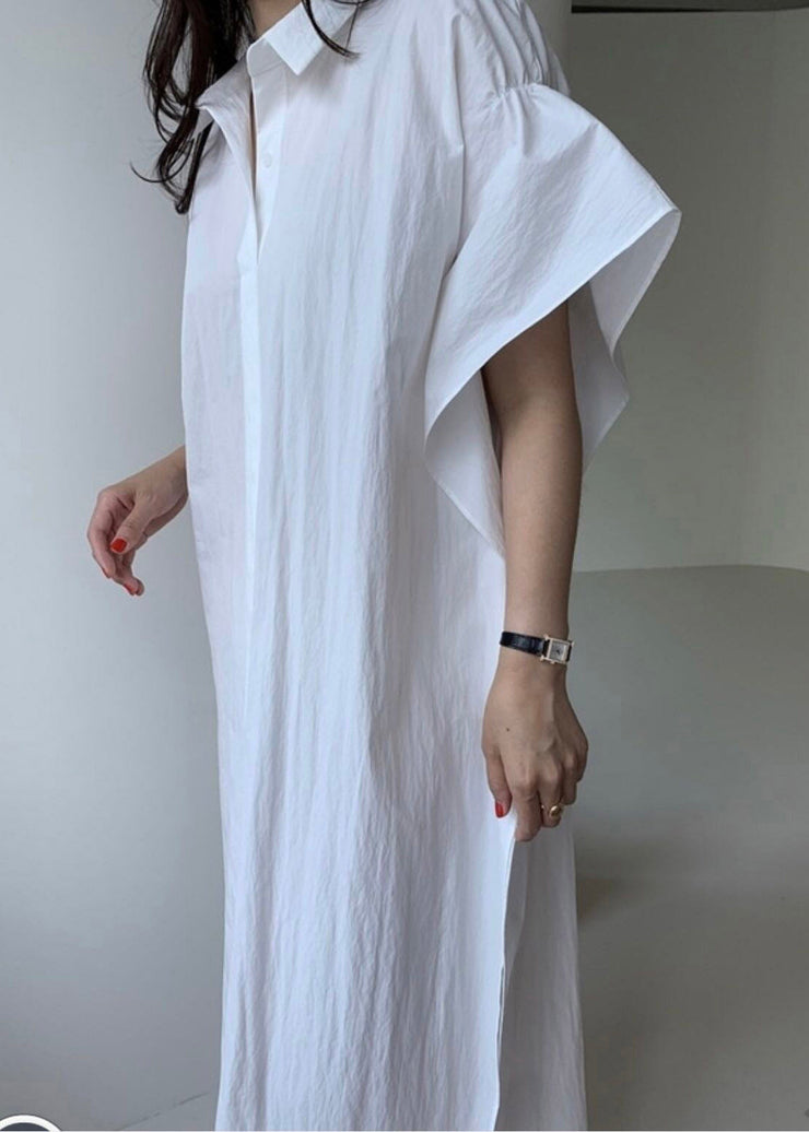 Plus Size White Peter Pan Collar Button Cozy Long Shirt Dress Summer