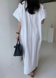 Plus Size White Peter Pan Collar Button Cozy Long Shirt Dress Summer