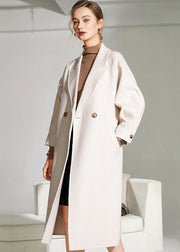 Plus Size White Peter Pan Collar Sashes Solid Woolen Wrap Coat Winter