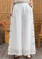 Plus Size White Pockets Patchwork Linen Long Pants Summer