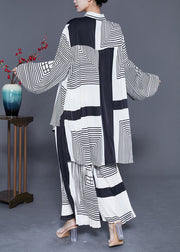 Plus Size White Print Oversized Low High Design Chiffon Two Pieces Set Lantern Sleeve