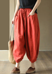 Plus Size White Wrinkled Tie Waist Linen Lantern Pants Summer