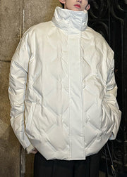 Plus Size White Zip Up Pockets Solid Men Parkas Winter