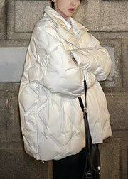 Plus Size White Zip Up Pockets Solid Men Parkas Winter