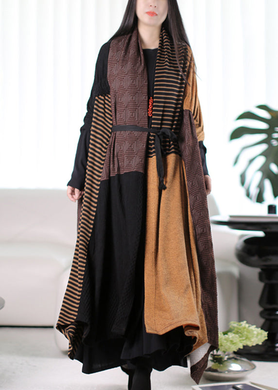 Plus Size Yellow Asymmetrical Design Patchwork Maxi Trench Coats Winter