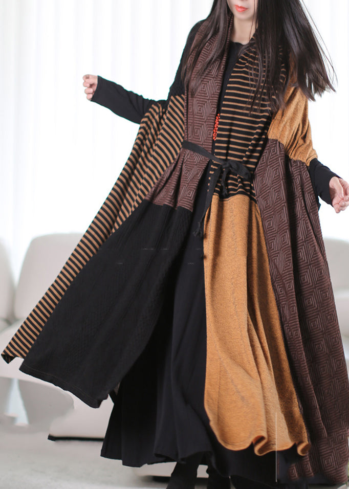 Plus Size Yellow Asymmetrical Design Patchwork Maxi Trench Coats Winter