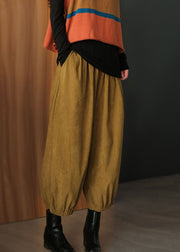 Plus Size Yellow Elastic Waist Corduroy Harem Pants Fall